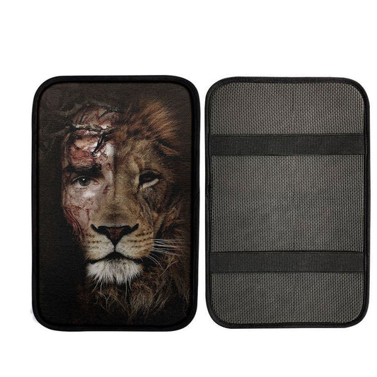 Half Jesus Half Lion Car Center Console Cover Prints, Religious Car Interior Accessories