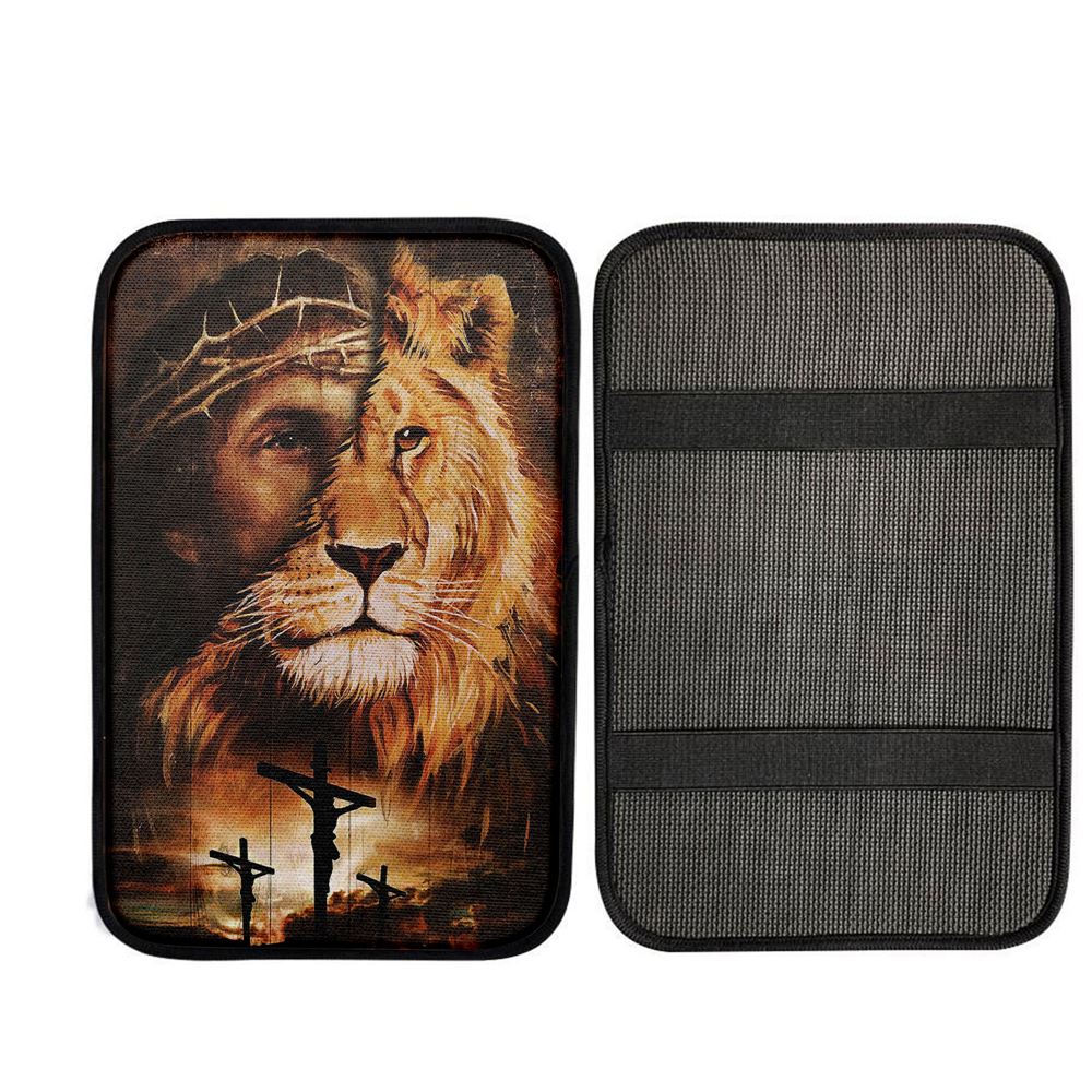 Half Jesus Half Lion Car Center Console Cover, Christ Car Armrest Accessories