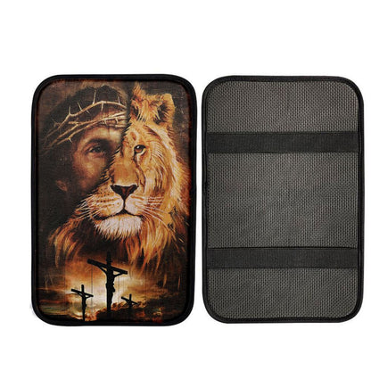 Half Jesus Half Lion Car Center Console Cover, Christ Car Armrest Accessories