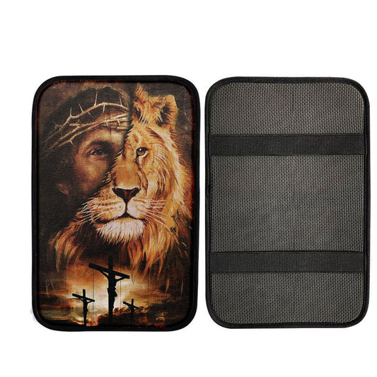 Half Jesus Half Lion Car Center Console Cover, Christ Car Armrest Accessories