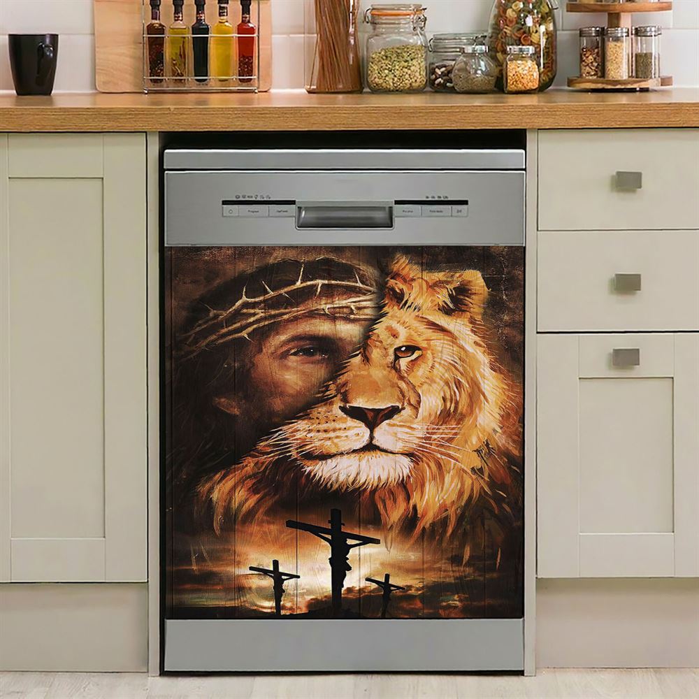 Half Jesus Half Lion Dishwasher Cover, Christian Dishwasher Stickers, Jesus Kitchen Decor