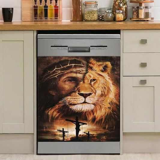 Half Jesus Half Lion Dishwasher Cover, Christian Dishwasher Stickers, Jesus Kitchen Decor