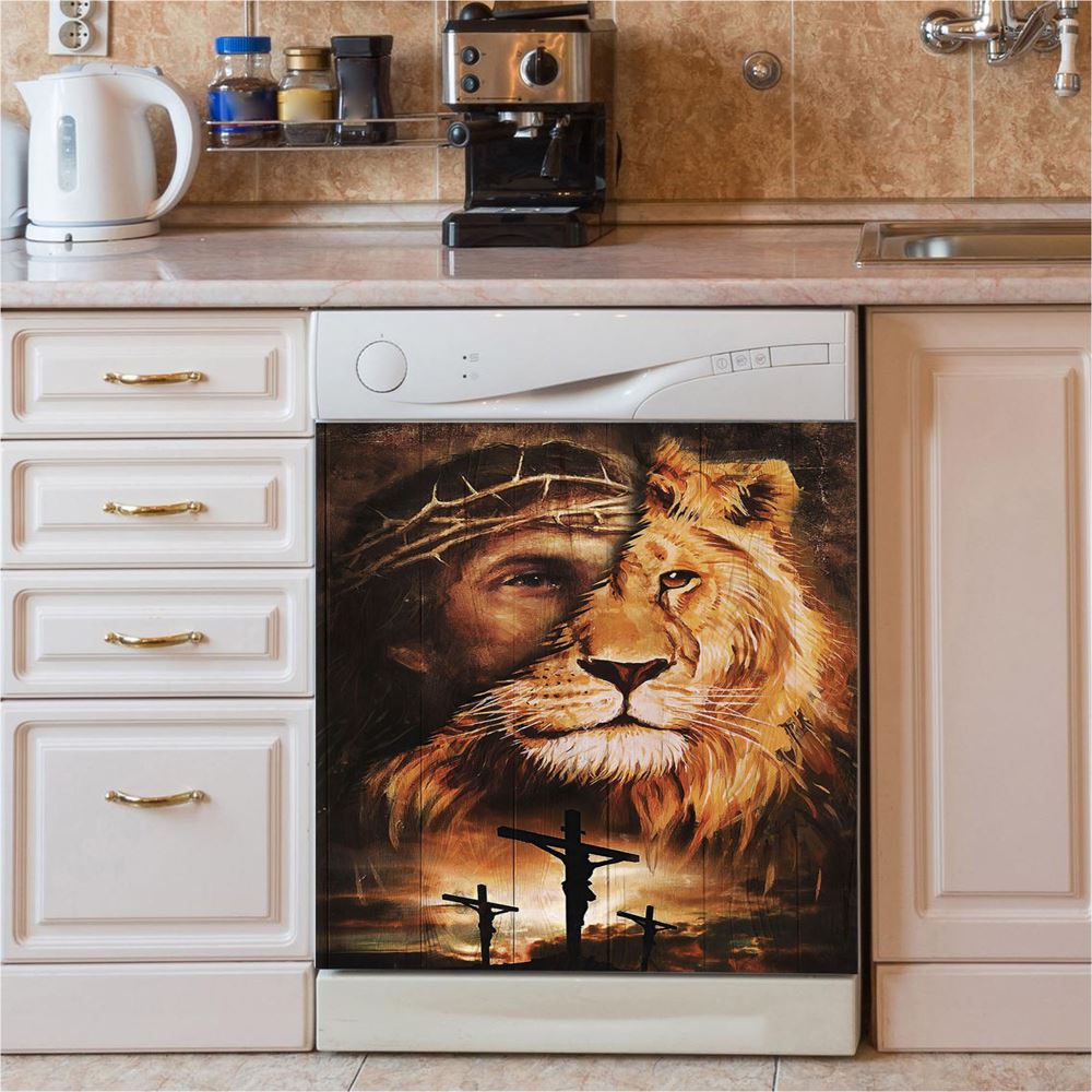 Half Jesus Half Lion Dishwasher Cover, Christian Dishwasher Stickers, Jesus Kitchen Decor