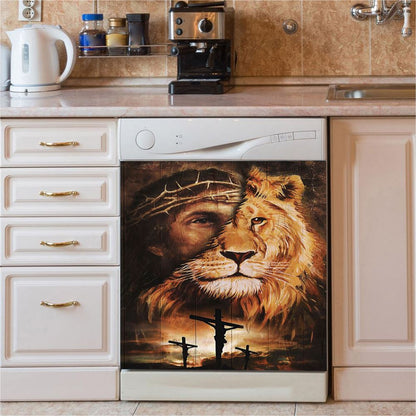Half Jesus Half Lion Dishwasher Cover, Christian Dishwasher Stickers, Jesus Kitchen Decor