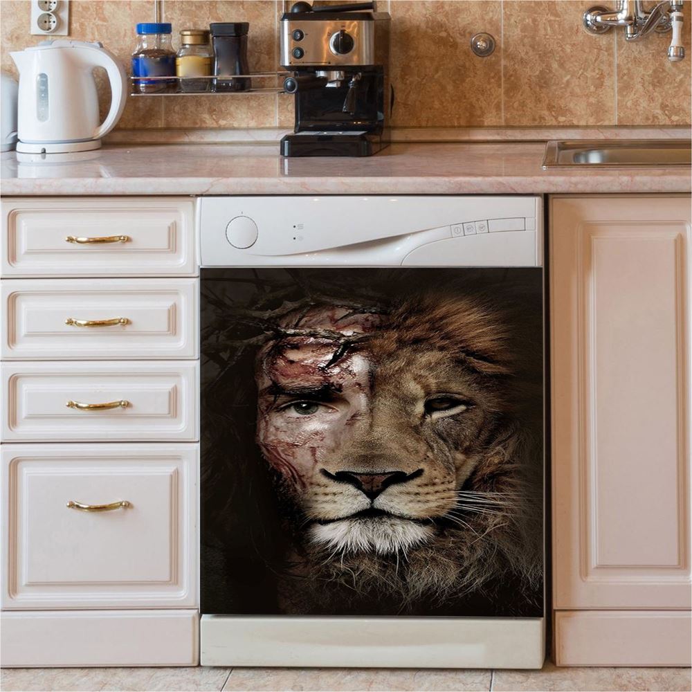Half Jesus Half Lion Dishwasher Cover, Jesus Dishwasher Stickers, Christian Kitchen Decor