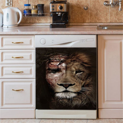 Half Jesus Half Lion Dishwasher Cover, Jesus Dishwasher Stickers, Christian Kitchen Decor