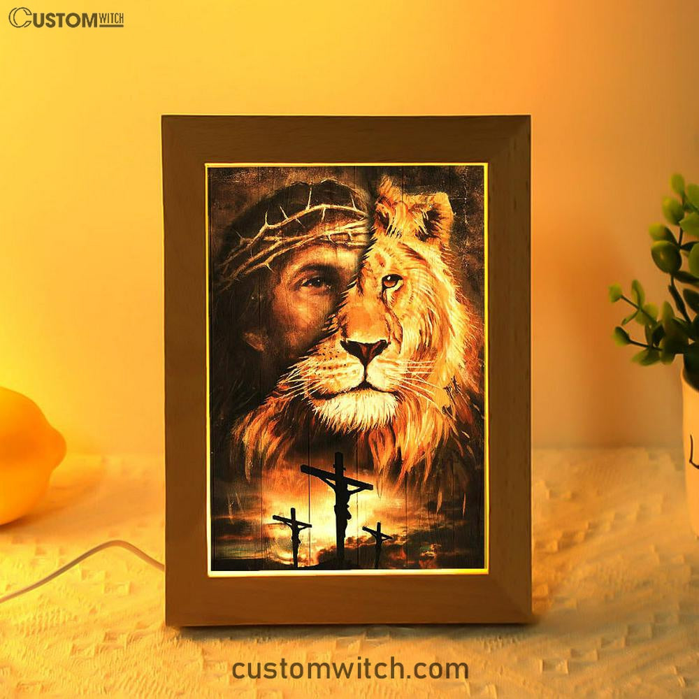 Half Jesus Half Lion Frame Lamp Art - Jesus Frame Lamp Pictures - Christian Night Light