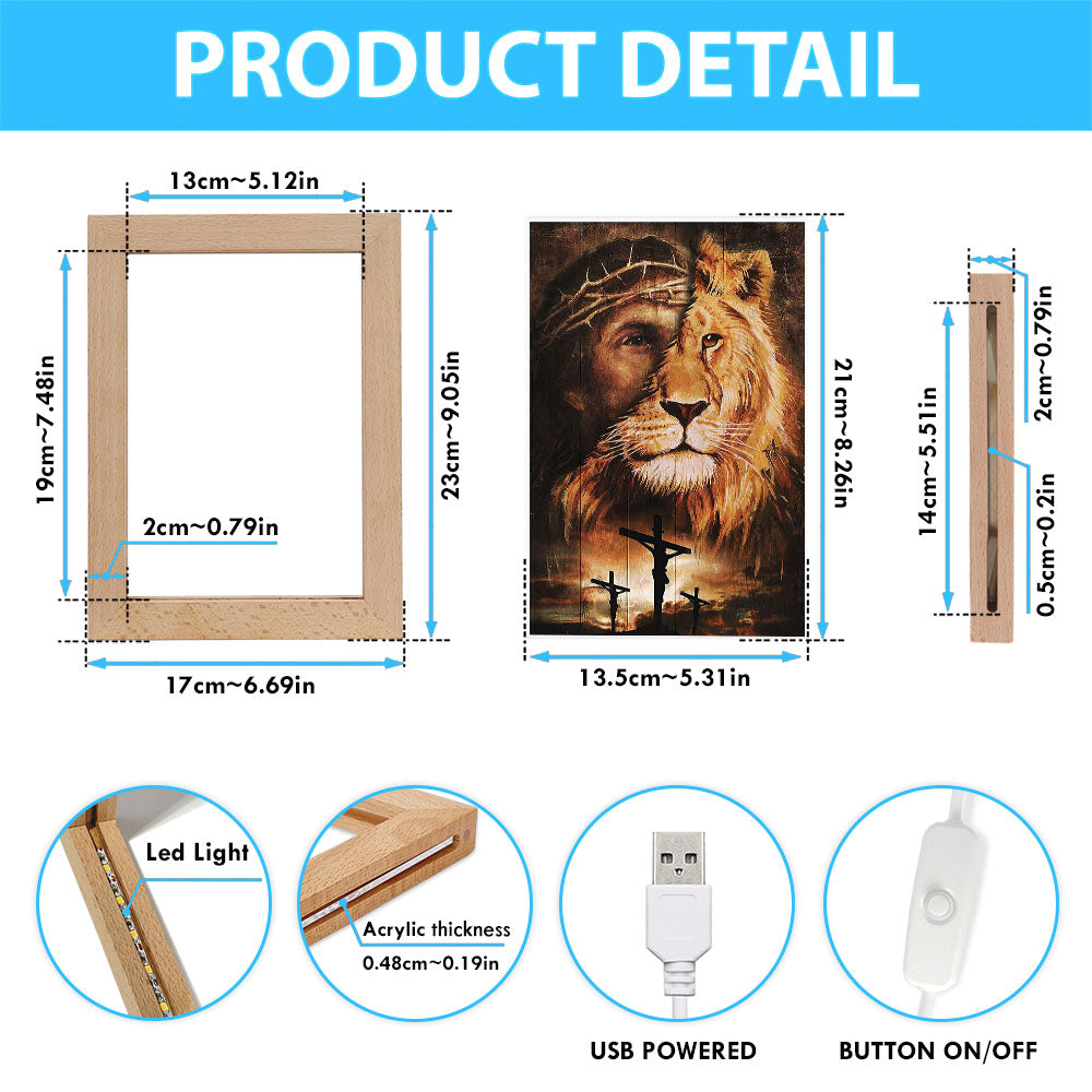 Half Jesus Half Lion Frame Lamp Art - Jesus Frame Lamp Pictures - Christian Night Light
