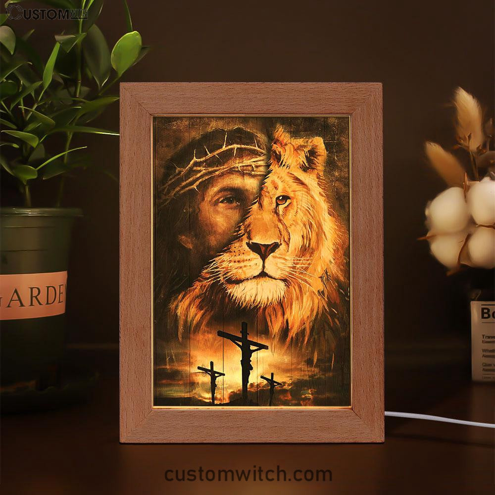 Half Jesus Half Lion Frame Lamp Art - Jesus Frame Lamp Pictures - Christian Night Light