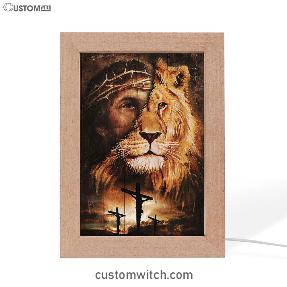 Half Jesus Half Lion Frame Lamp Art - Jesus Frame Lamp Pictures - Christian Night Light