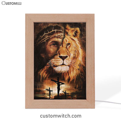Half Jesus Half Lion Frame Lamp Art - Jesus Frame Lamp Pictures - Christian Night Light
