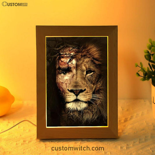 Half Jesus Half Lion Frame Lamp Art PrintsChristian Decor - Jesus Frame Lamp Pictures - Christian Night Light