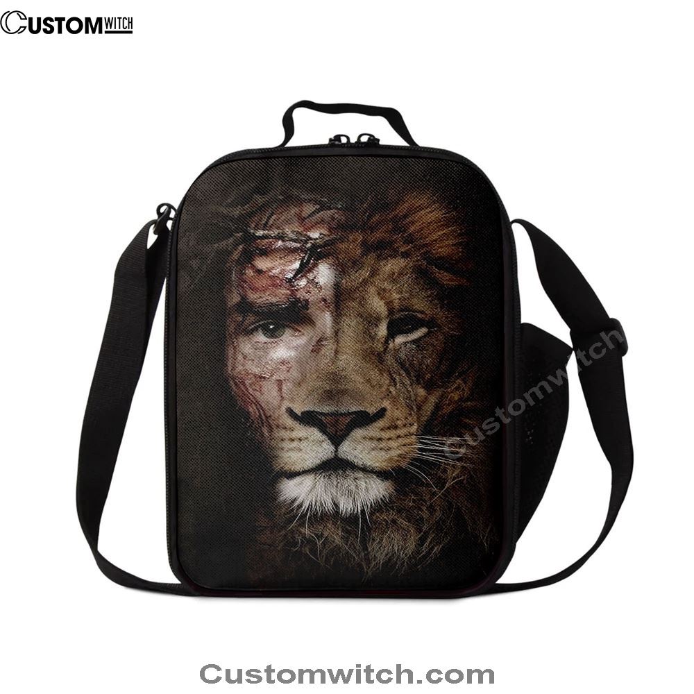 Half Jesus Half Lion Lunch Bag PrintsChristian Lunch Bag, Christian Lunch Bag, Religious Lunch Box For School, Picnic
