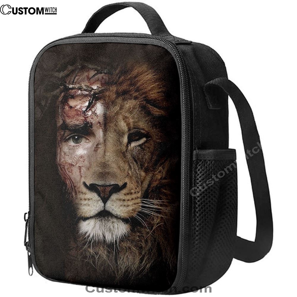 Half Jesus Half Lion Lunch Bag PrintsChristian Lunch Bag, Christian Lunch Bag, Religious Lunch Box For School, Picnic