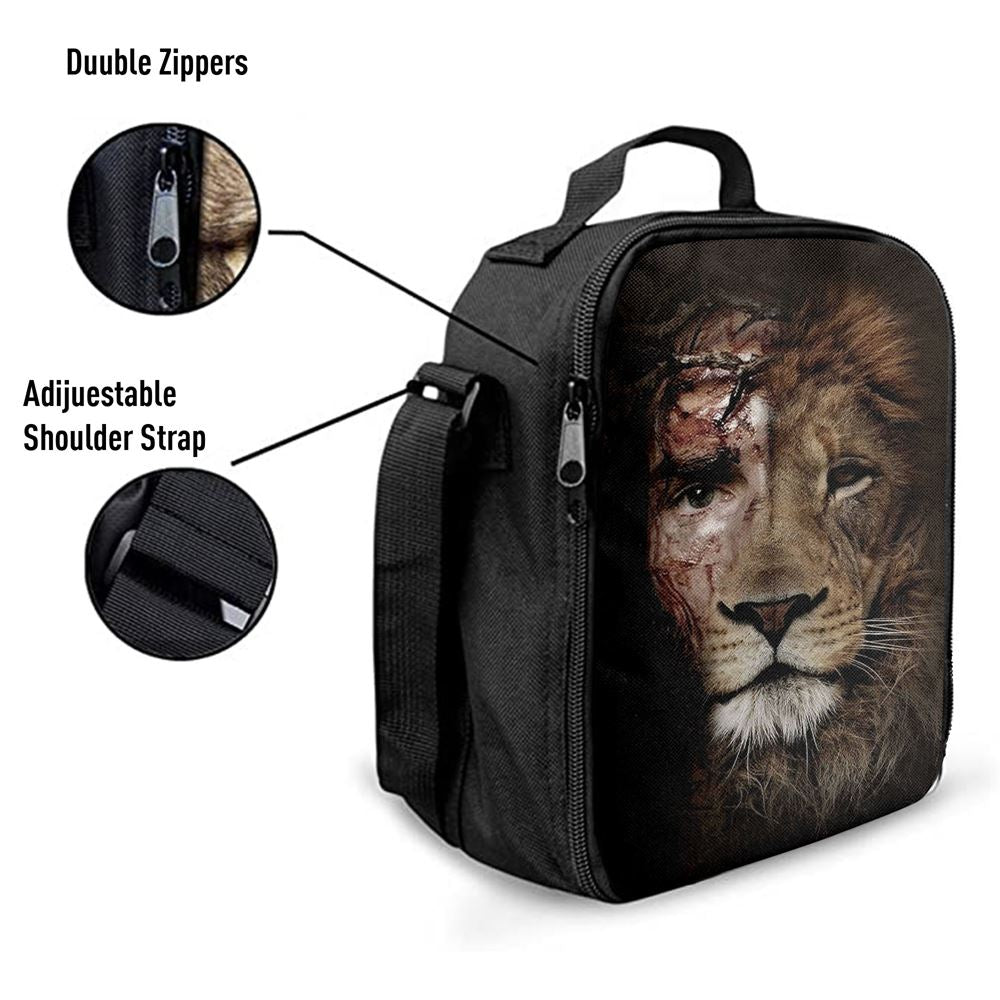 Half Jesus Half Lion Lunch Bag PrintsChristian Lunch Bag, Christian Lunch Bag, Religious Lunch Box For School, Picnic