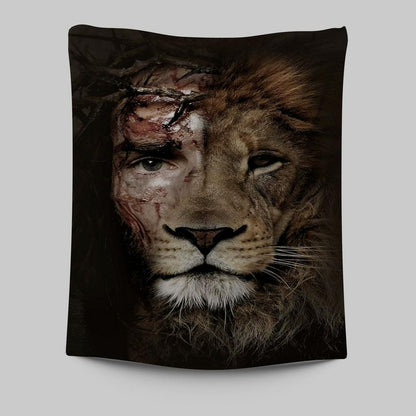 Half Jesus Half Lion Tapestry Wall Art PrintsChristian Wall Decor - Jesus Tapestry Pictures - Christian Tapestries Wall Art