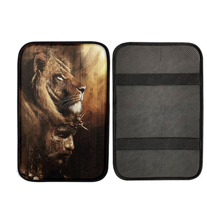 Half Lion Half Jesus Car Center Console Cover, Christ Car Armrest Accessories