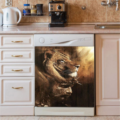 Half Lion Half Jesus Dishwasher Cover, Jesus Dishwasher Stickers, Christian Kitchen Decor