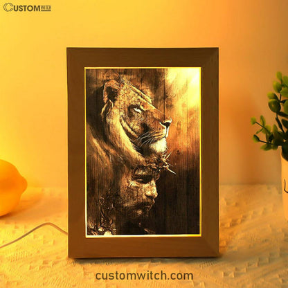 Half Lion Half Jesus Frame Lamp Art - Jesus Frame Lamp Pictures - Christian Night Light