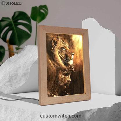 Half Lion Half Jesus Frame Lamp Art - Jesus Frame Lamp Pictures - Christian Night Light
