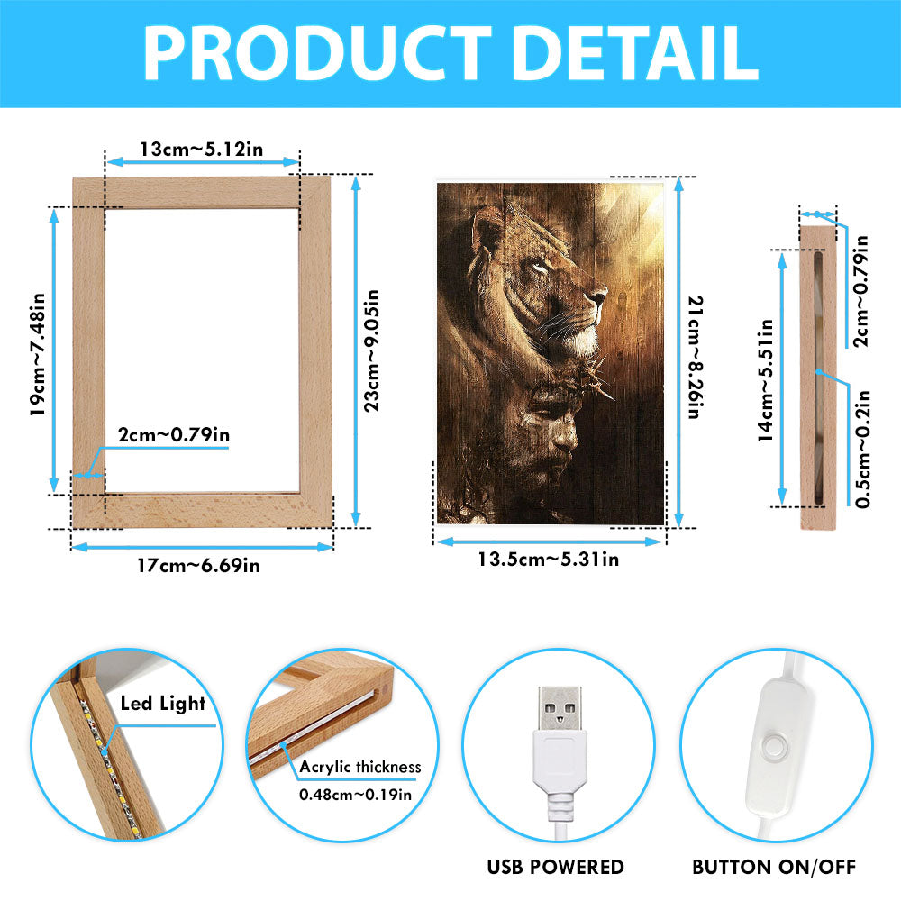 Half Lion Half Jesus Frame Lamp Art - Jesus Frame Lamp Pictures - Christian Night Light