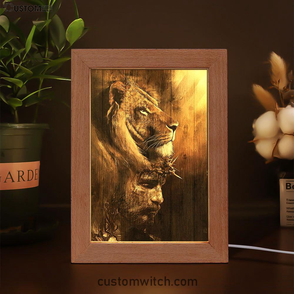 Half Lion Half Jesus Frame Lamp Art - Jesus Frame Lamp Pictures - Christian Night Light
