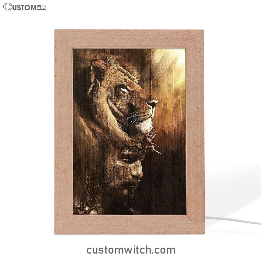 Half Lion Half Jesus Frame Lamp Art - Jesus Frame Lamp Pictures - Christian Night Light