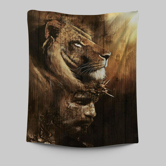 Half Lion Half Jesus Tapestry Wall Art - Jesus Tapestry Pictures - Christian Tapestries Wall Art
