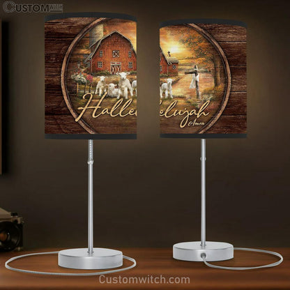 Hallelujah Barn House Sunset On The Farm Table Lamb Gift - Bible Verse Table Lamb - Religious Bedroom Decor