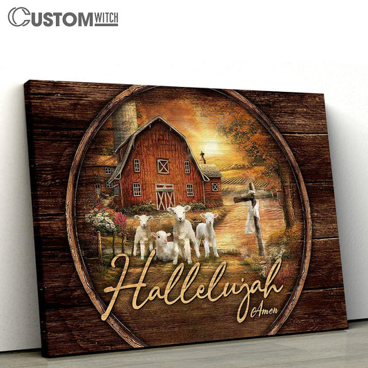 Hallelujah Barn House Sunset On The Farm Canvas Wall Art - Bible Verse Canvas - Religious Prints