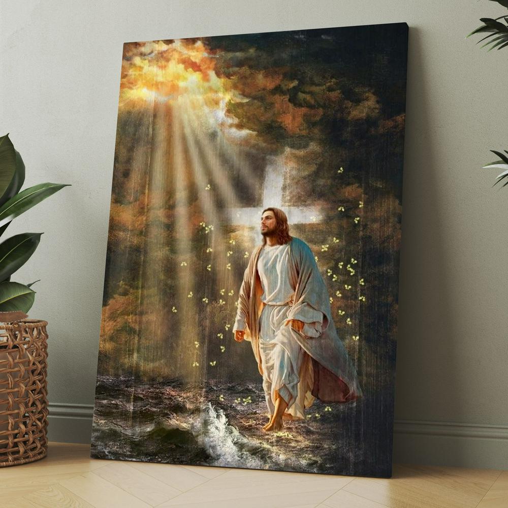 Halo Painting Jesus Walking On Water Canvas, Christmas Gift for Christian