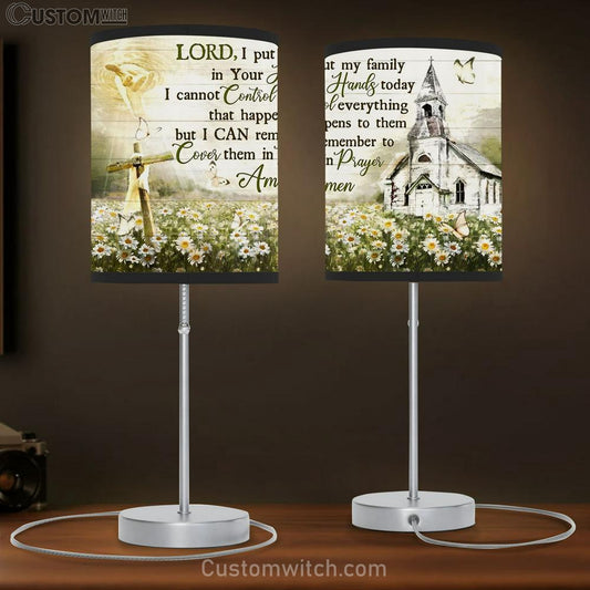 Hand Of God Church Cross Table Lamb - Lord I Put My Family In Your Hands Today Large Table Lamb Art - Christian Lamb Gift - Religious Table Lamb Prints