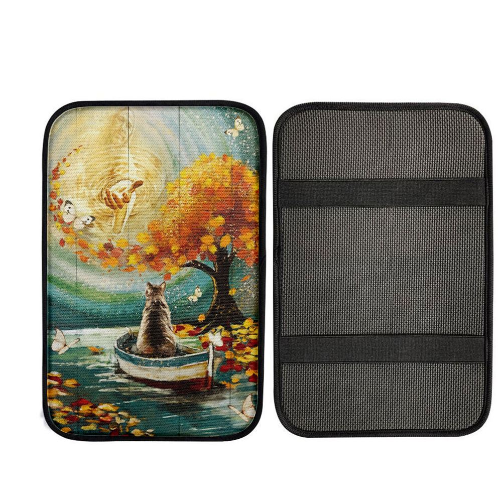 Hand Of God Fall Cat Boat Fall Tree Car Center Console Cover, Christ Car Armrest Accessories