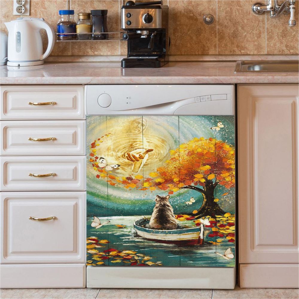 Hand Of God Fall Cat Boat Fall Tree Dishwasher Cover, Christian Dishwasher Stickers, Religious Kitchen Decor