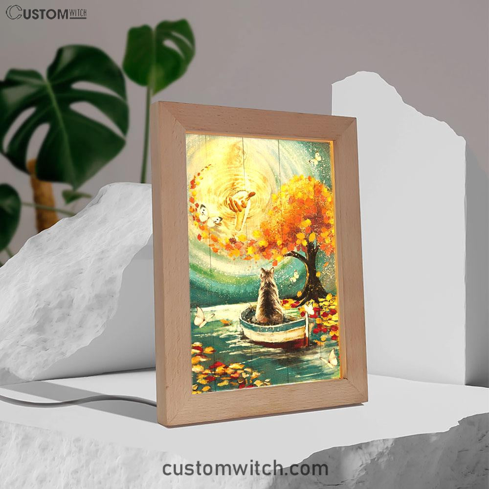 Hand Of God Fall Cat Boat Fall Tree Frame Lamp Art - Christian Art Decor - Religious Gifts Night Light