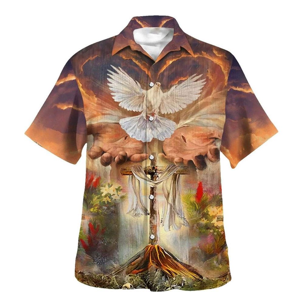Hand Of God Holy Dove Cross Hawaiian Shirt For Men, Christian Hawaiian Shirt, Gift For Christian