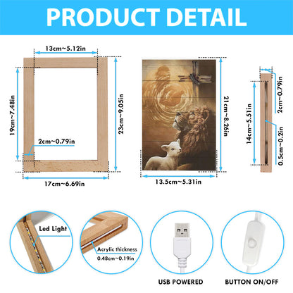 Hand Of God Lion Lamb Cross Frame Lamp Prints - Lion Frame Lamp Art - Christian Inspirational Frame Lamp