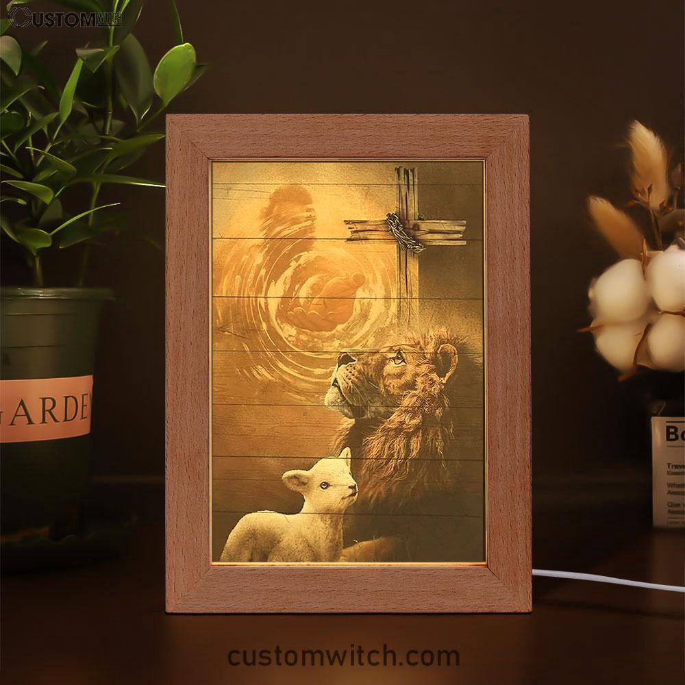 Hand Of God Lion Lamb Cross Frame Lamp Prints - Lion Frame Lamp Art - Christian Inspirational Frame Lamp