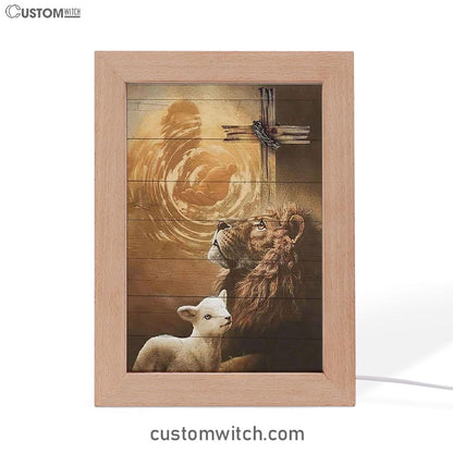Hand Of God Lion Lamb Cross Frame Lamp Prints - Lion Frame Lamp Art - Christian Inspirational Frame Lamp
