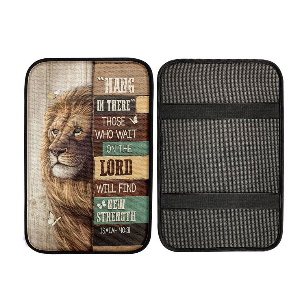 Hang In There Lion White Butterfly Car Center Console Cover, Christian Car Armrest Accessories