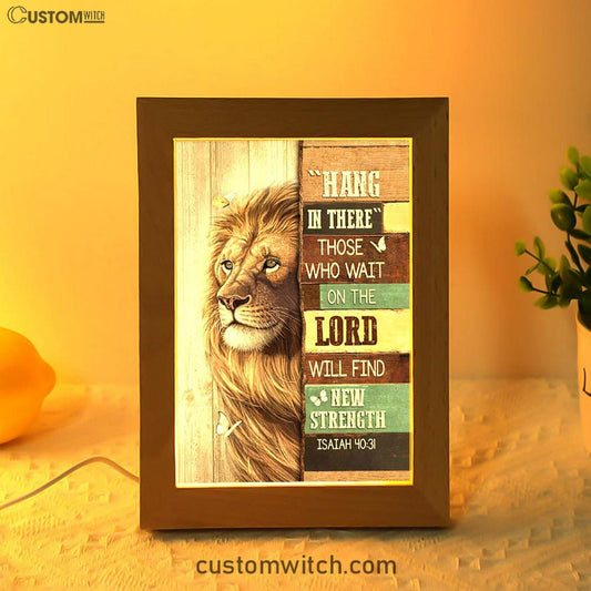 Hang In There Lion White Butterfly Frame Lamp Art - Bible Verse Art - Christian Inspirational Decor