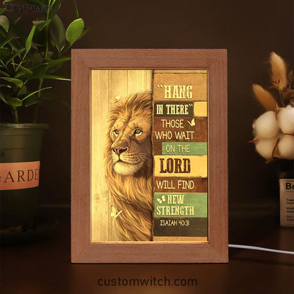 Hang In There Lion White Butterfly Frame Lamp Art - Bible Verse Art - Christian Inspirational Decor