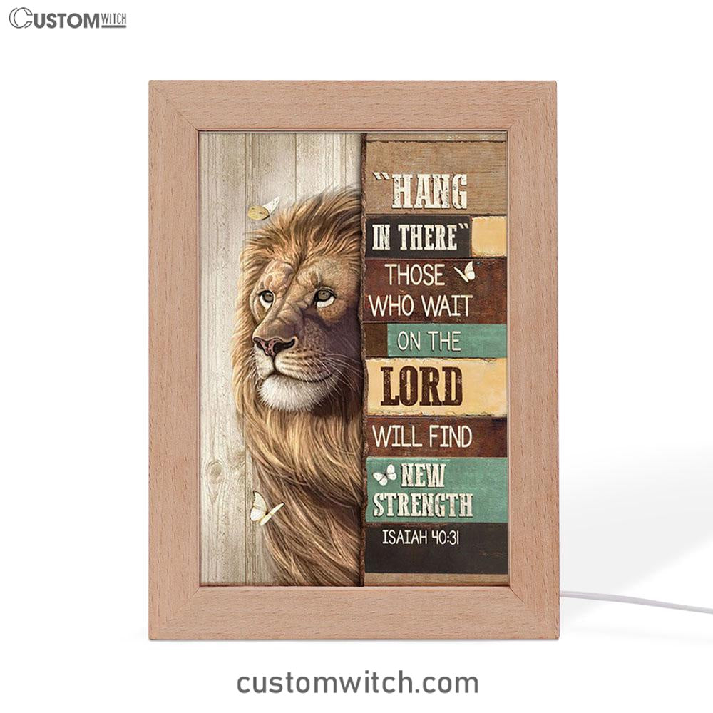 Hang In There Lion White Butterfly Frame Lamp Art - Bible Verse Art - Christian Inspirational Decor