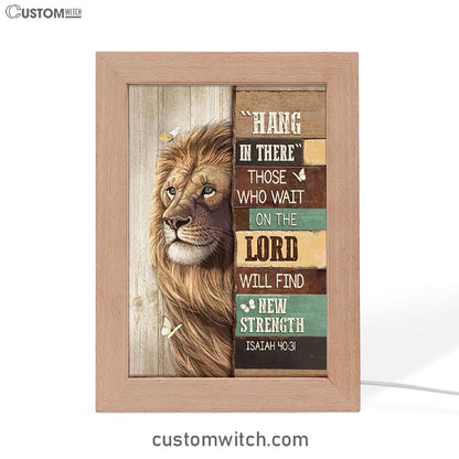 Hang In There Lion White Butterfly Frame Lamp Art - Bible Verse Art - Christian Inspirational Decor