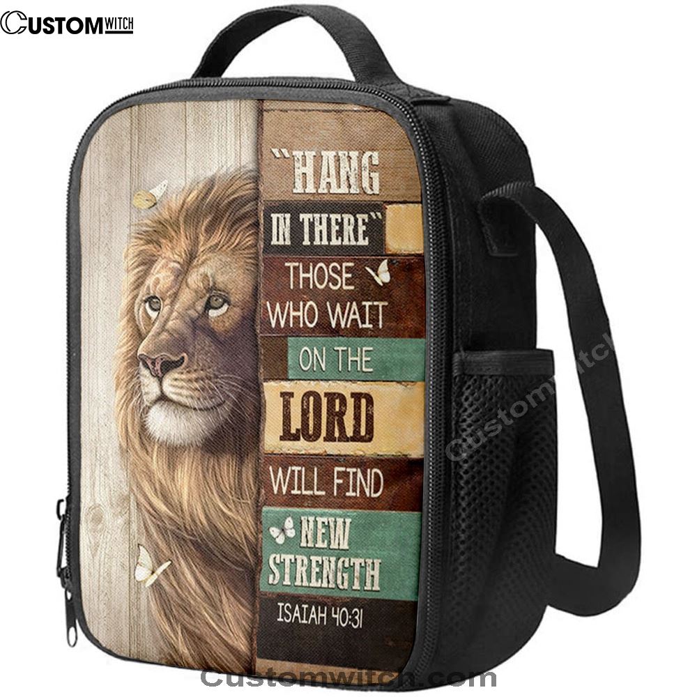 Hang In There Lion White Butterfly Lunch Bag, Christian Lunch Bag, Religious Lunch Box For School, Picnic