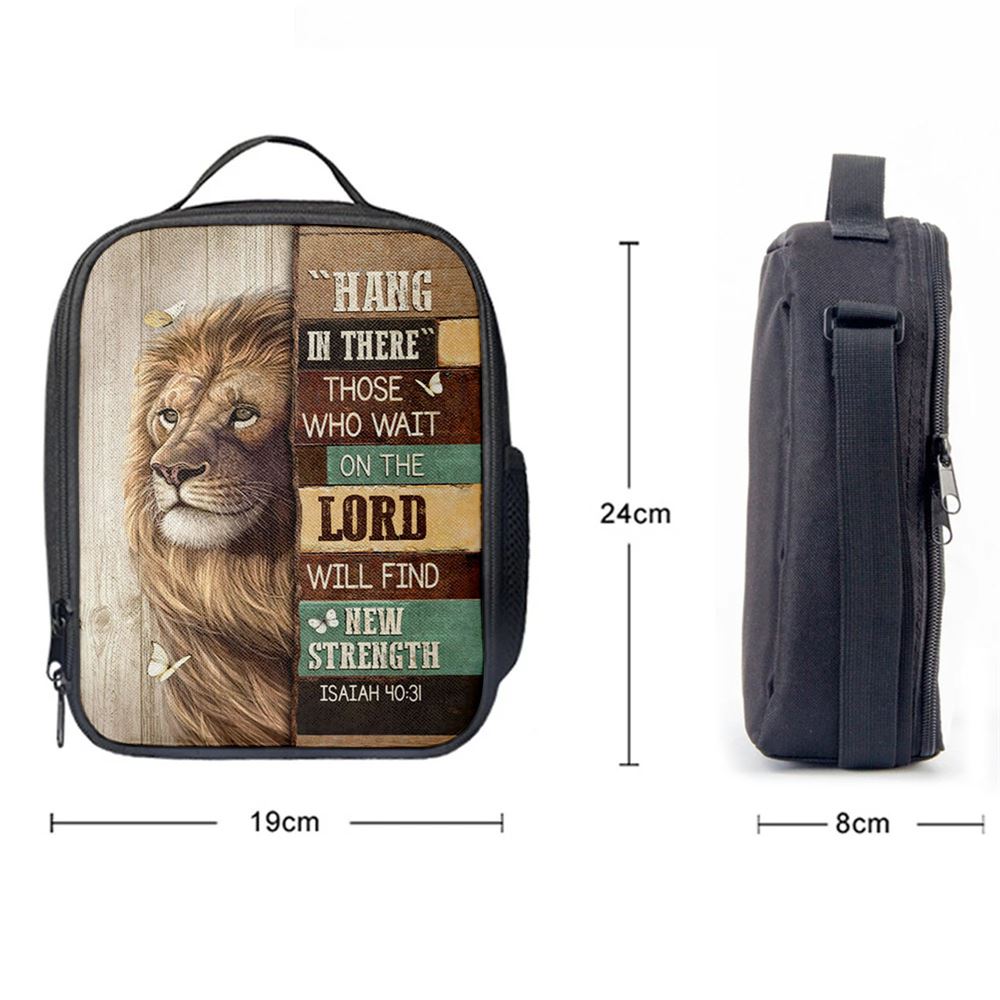 Hang In There Lion White Butterfly Lunch Bag, Christian Lunch Bag, Religious Lunch Box For School, Picnic