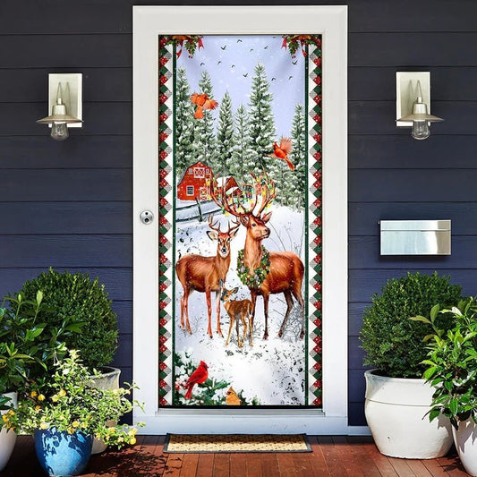 Happy Deer Family Christmas Door Cover, Deer Door Cover, Christmas Door Knob Covers, Christmas Outdoor Decoration