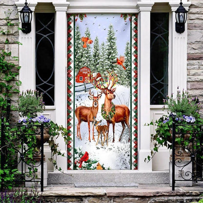 Happy Deer Family Christmas Door Cover, Deer Door Cover, Christmas Door Knob Covers, Christmas Outdoor Decoration