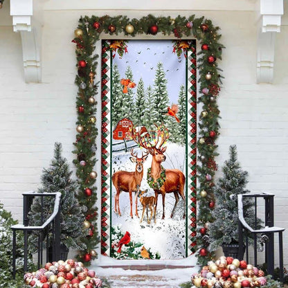 Happy Deer Family Christmas Door Cover, Deer Door Cover, Christmas Door Knob Covers, Christmas Outdoor Decoration