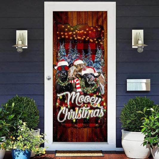 Happy Family Cow Mooey Christmas Door Cover, Christmas Door Knob Covers, Christmas Outdoor Decoration
